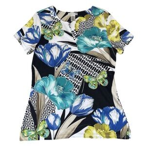 Rebecca Malone Shirt Womens Medium White Floral Butterfly‎ Glitter Feminine